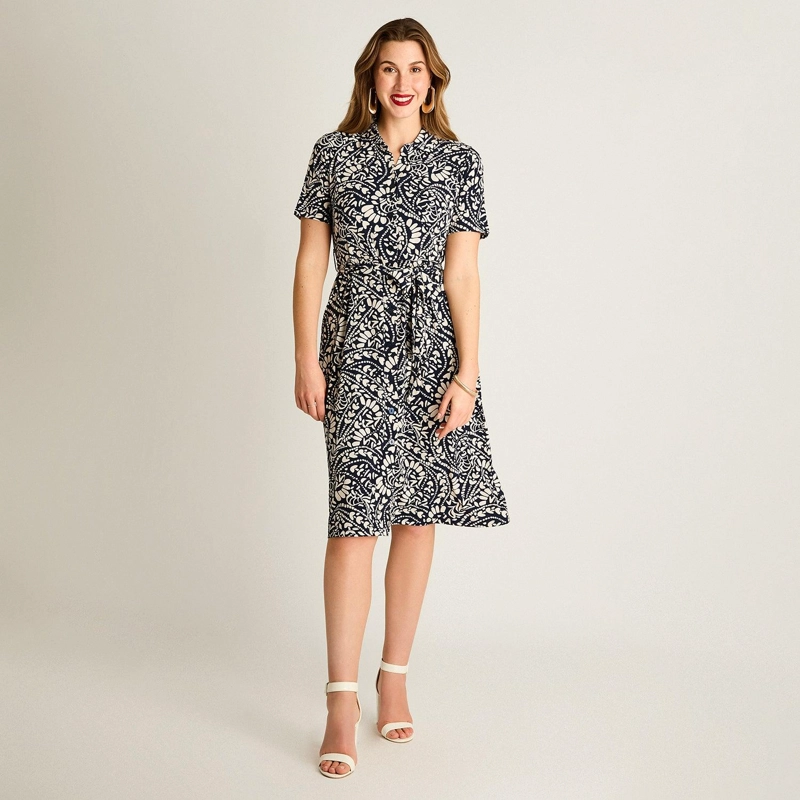 VESTIDO MIDI AZUL ESTAMPADO CON BOLSILLOS - 4