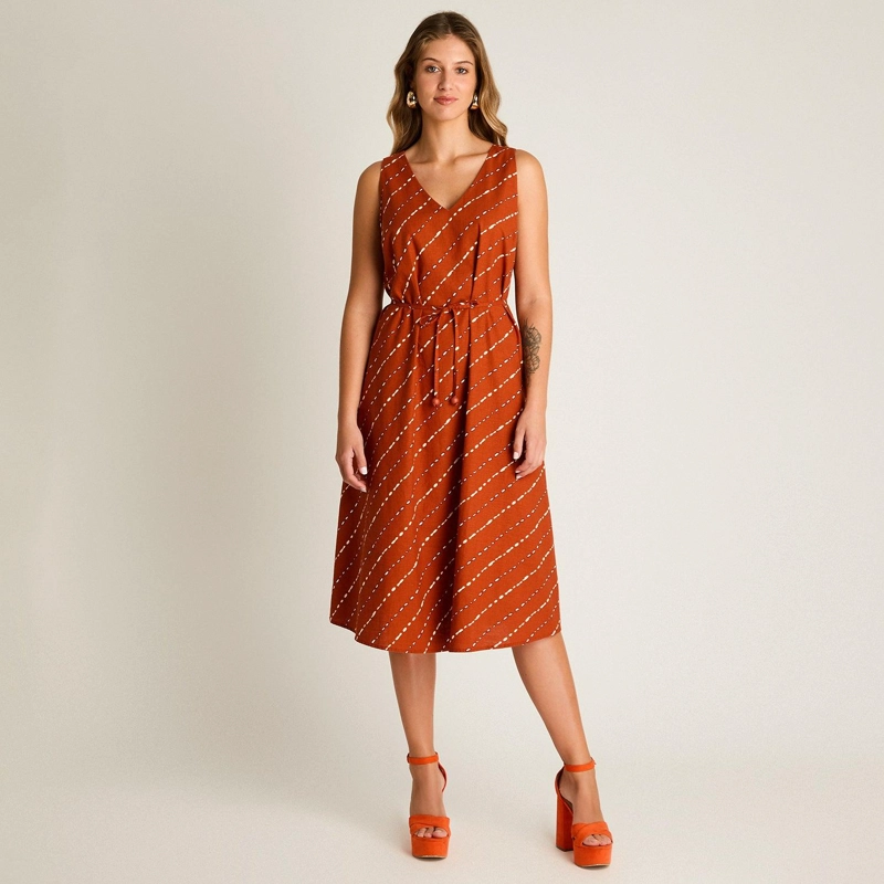 VESTIDO MIDI TERRACOTA CALCE HOLGADO - 4