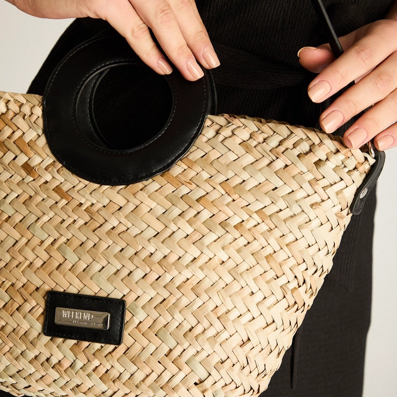 CARTERA DE RAFFIA CON ASAS CIRCULARES NEGRAS - 4