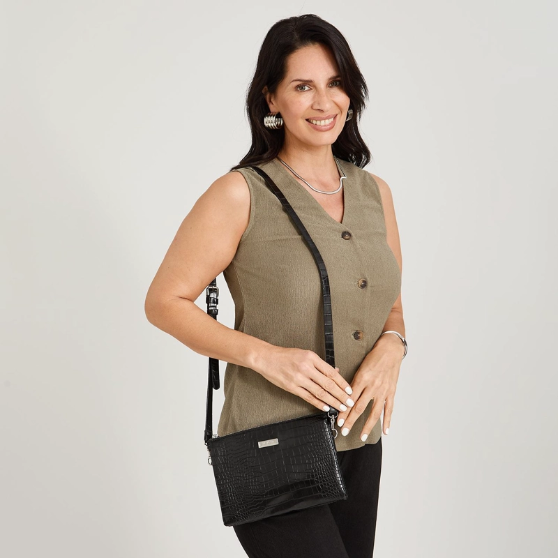 CARTERA PIEL COCODRILO NEGRO - 4