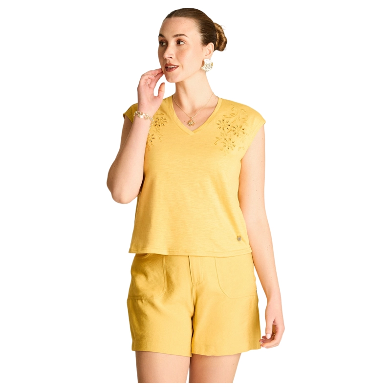 POLERA MOSTAZA MANGA CORTA CON DISENO EN LOS HOMBROS Amarillo XS
