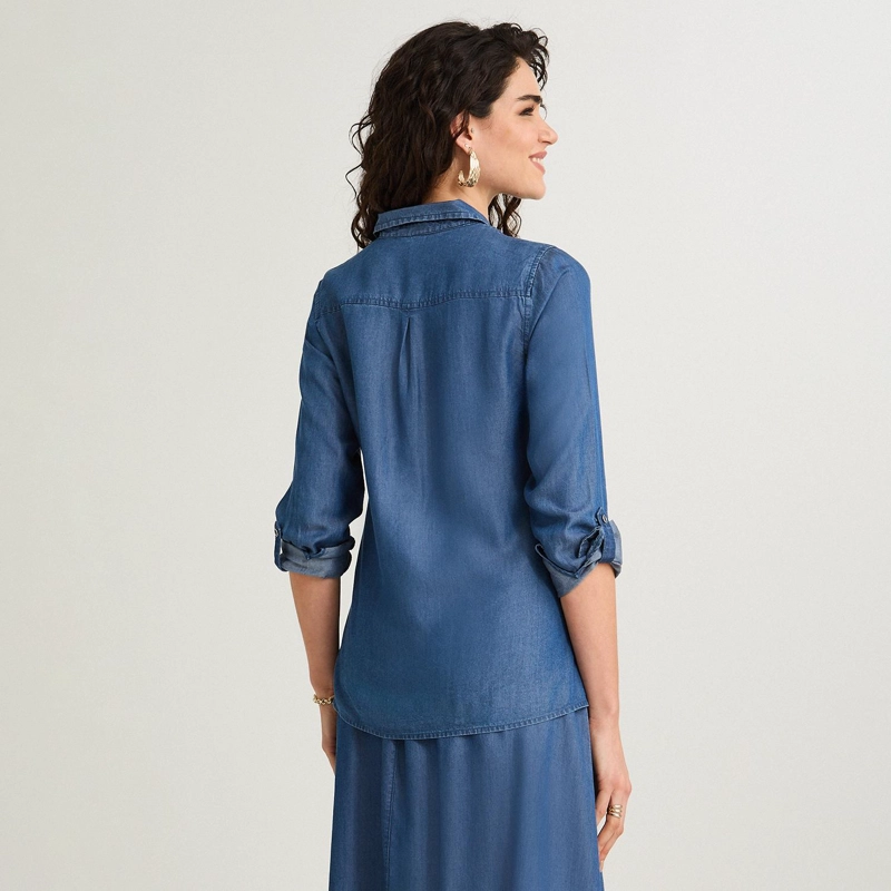 BLUSA LYOCELL MANGA LARGA ROLL UP AZUL - 2
