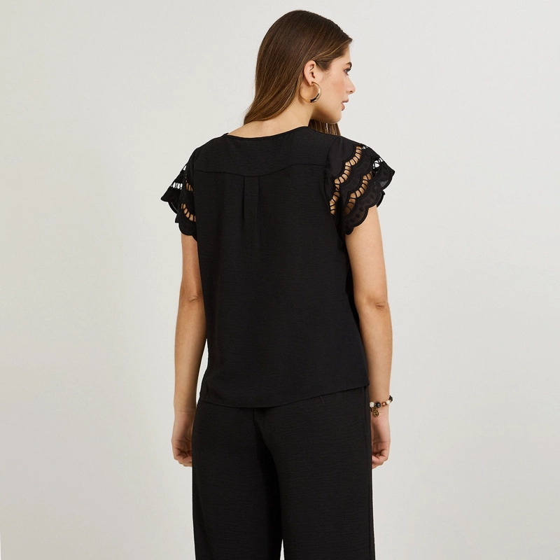 BLUSA MANGA BRODERIE LISA NEGRO - 2
