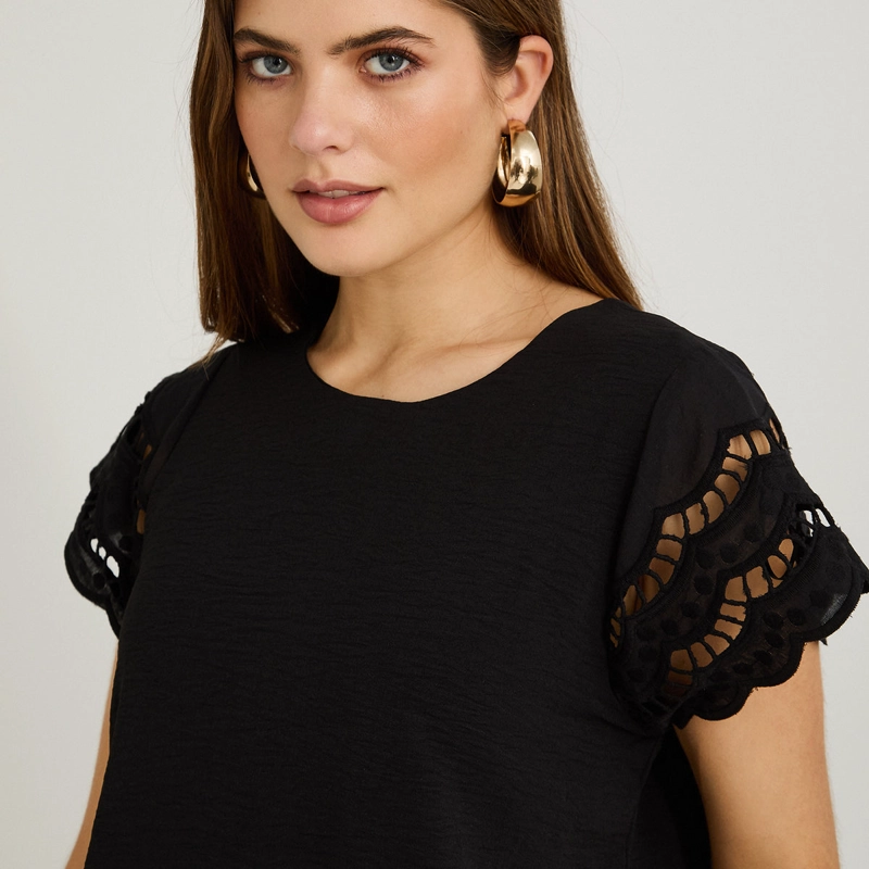 BLUSA MANGA BRODERIE LISA NEGRO - 3