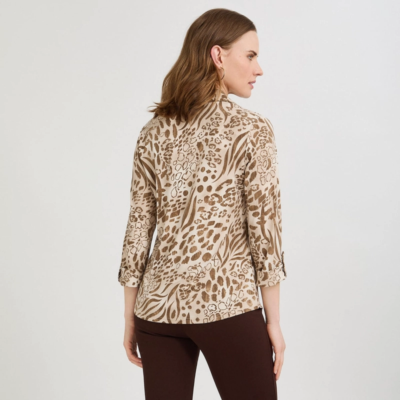 POLERA MANGA 3/4 CUELLO CAMISERO ESTAMPADA BEIGE - 2