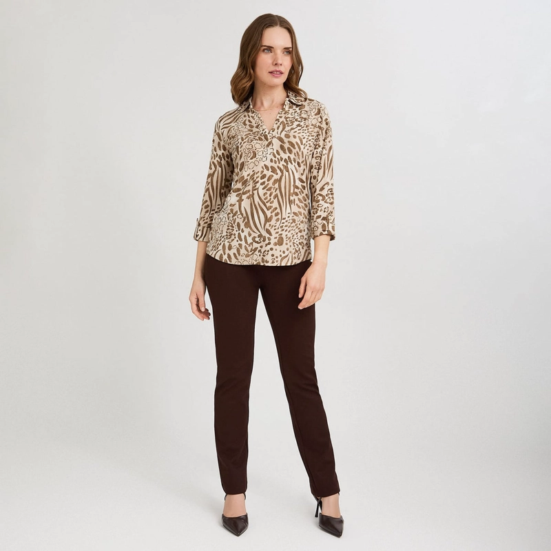 POLERA MANGA 3/4 CUELLO CAMISERO ESTAMPADA BEIGE - 4