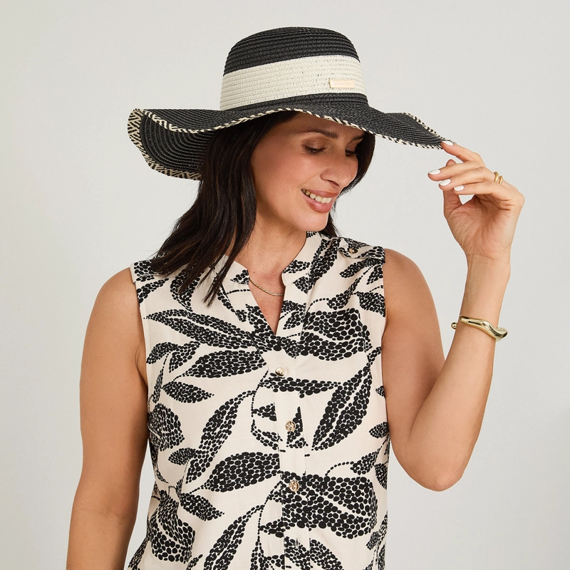 SOMBRERO DE RAFFIA BICOLOR NEGRO - 1