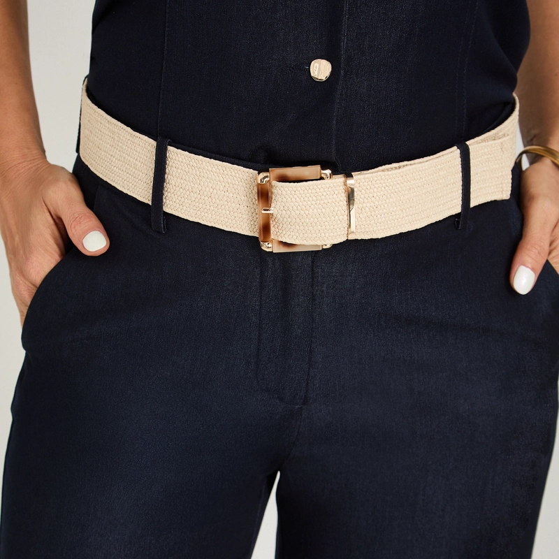 CINTURON DE RAFFIA CON HEBILLA CAREY BEIGE - 1