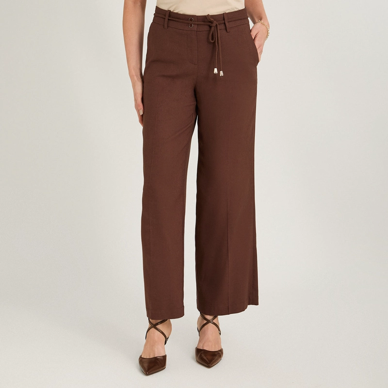 PANTALON FORMAL DE LINO PALAZZO CAFE - 1