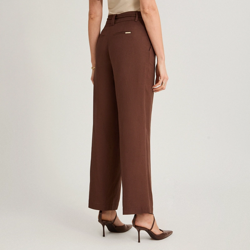 PANTALON FORMAL DE LINO PALAZZO CAFE - 2