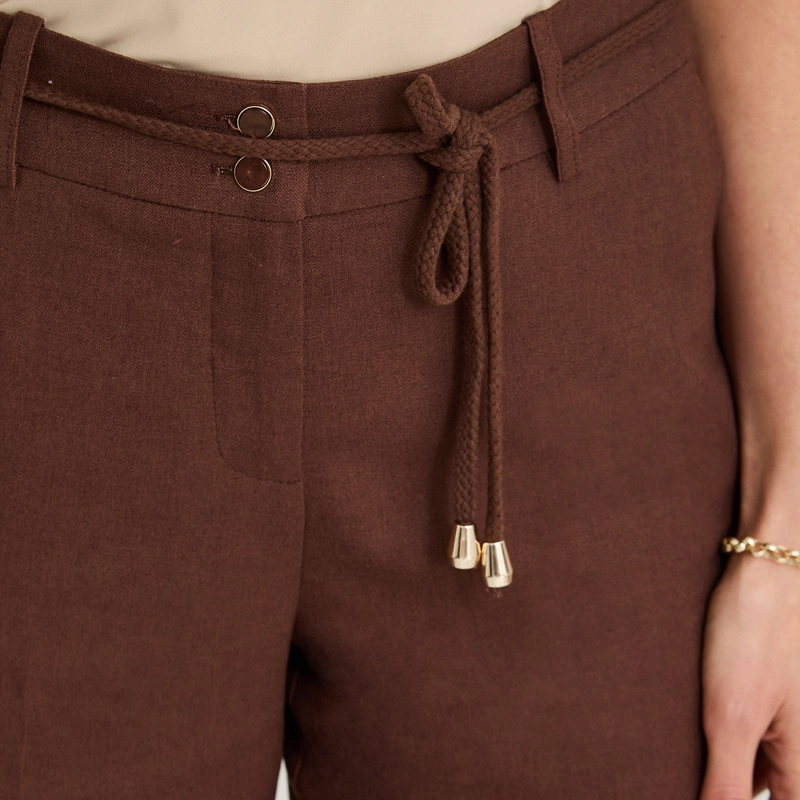 PANTALON FORMAL DE LINO PALAZZO CAFE - 3