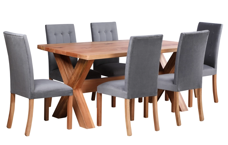 COMEDOR CRUZ MADERA100 X 180 CON 6 SILLAS MUEBLES NATIVA TAPIZ GRIS - 1