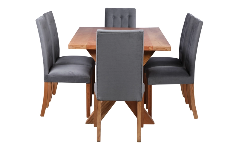 COMEDOR CRUZ MADERA100 X 180 CON 6 SILLAS MUEBLES NATIVA TAPIZ GRIS - 3