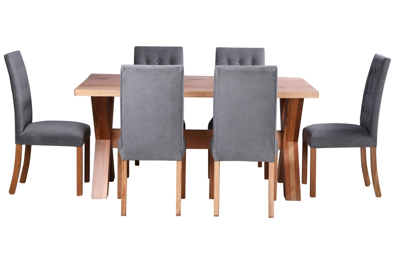 COMEDOR CRUZ MADERA100 X 180 CON 6 SILLAS MUEBLES NATIVA TAPIZ GRIS - 4