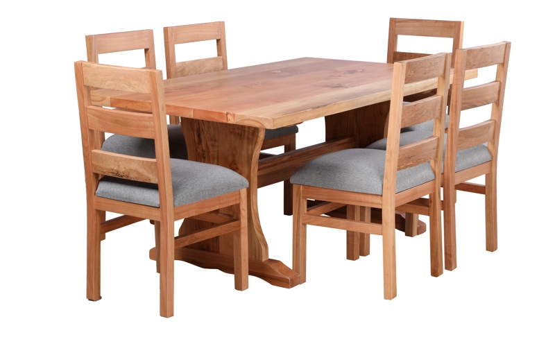 COMEDOR FRAILE 100 X 180 CON 6 SILLAS TAPIZ GRIS MUEBLES NATIVA - 1