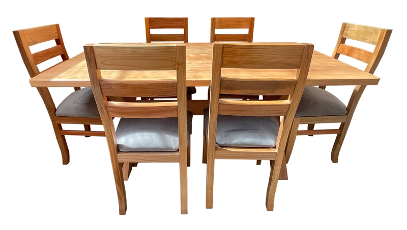 COMEDOR 6 SILLAS  CRUZ 100X180 KOKE TAPIZ GRIS - 1