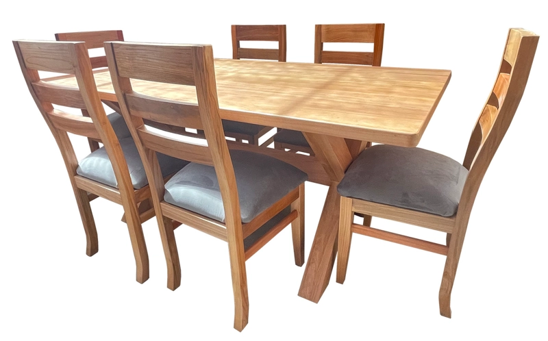 COMEDOR 6 SILLAS  CRUZ 100X180 KOKE TAPIZ GRIS - 2