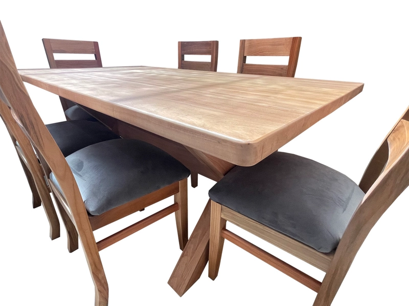 COMEDOR 6 SILLAS  CRUZ 100X180 KOKE TAPIZ GRIS - 3