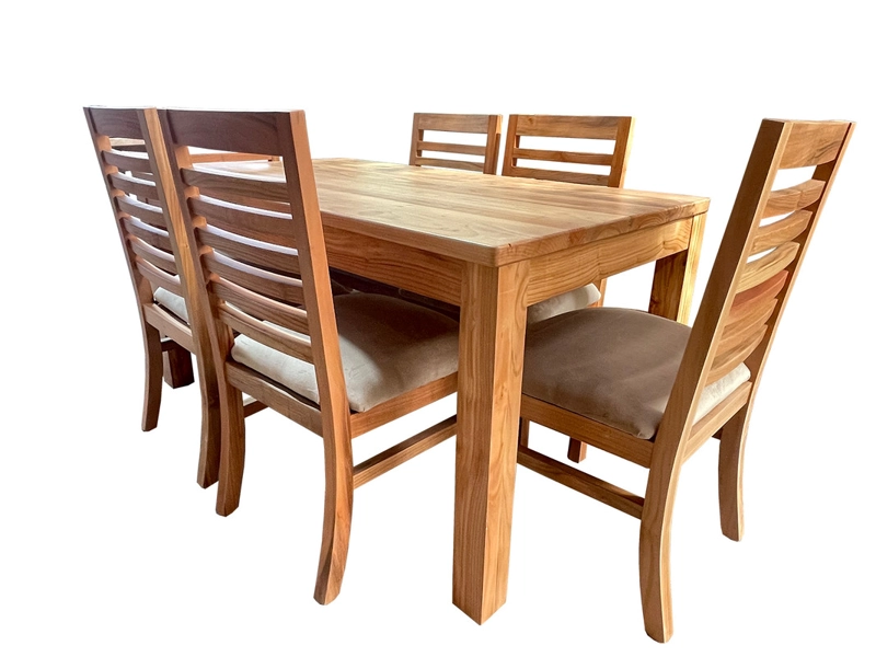 COMEDOR 6 SILLAS  NATIVO 90X160 PALILLO TAPIZ BEIGE - 2