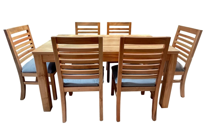 COMEDOR 6 SILLAS  NATIVO 90X160 PALILLO TAPIZ GRIS - 1