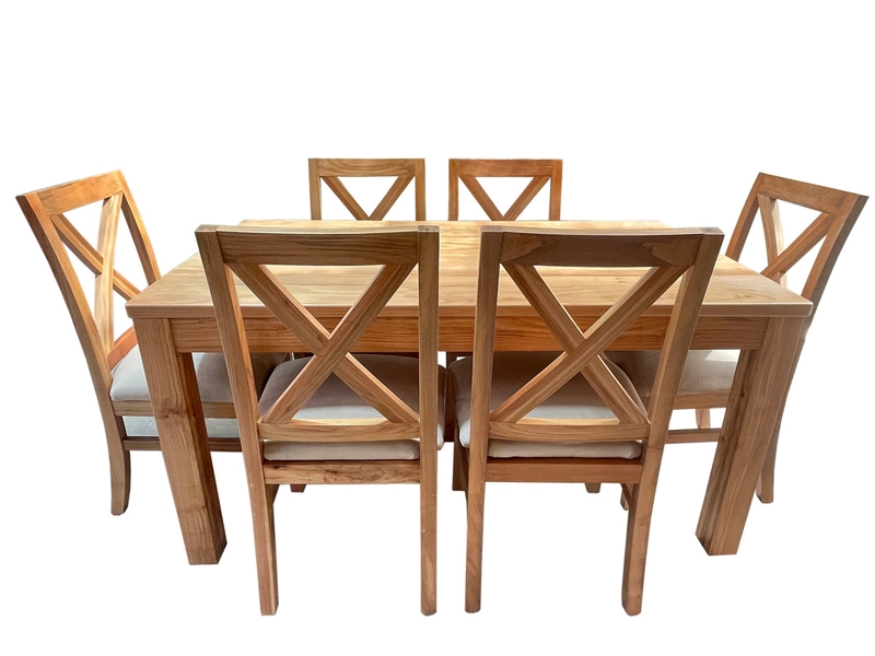 COMEDOR 6 SILLAS NATIVO 90X160 CRUZ TAPIZ BEIGE - 1