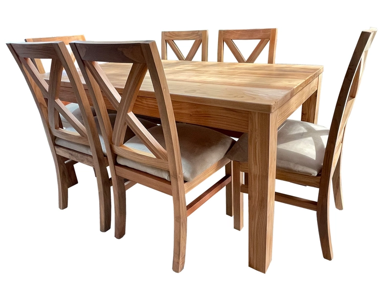 COMEDOR 6 SILLAS NATIVO 90X160 CRUZ TAPIZ BEIGE - 2