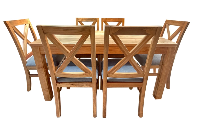 COMEDOR 6 SILLAS  NATIVO 90X160 CRUZ TAPIZ GRIS - 1