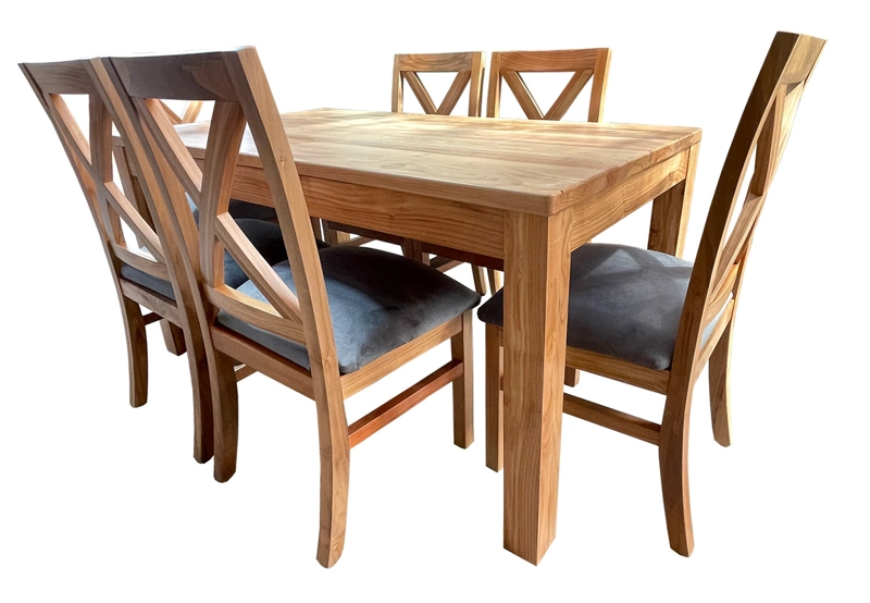 COMEDOR 6 SILLAS  NATIVO 90X160 CRUZ TAPIZ GRIS - 2