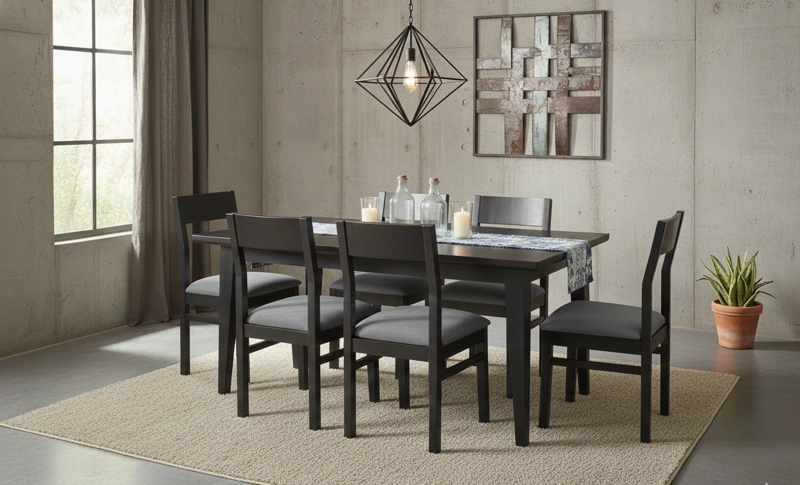 COMEDOR 6 SILLAS VENDETTA EN COLOR NEGRO 90X150 TAPIZ GRIS - 1