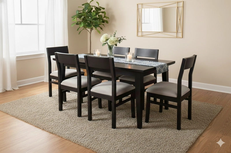 COMEDOR 6 SILLAS VENDETTA EN COLOR NEGRO 90X150 TAPIZ BEIGE - 1