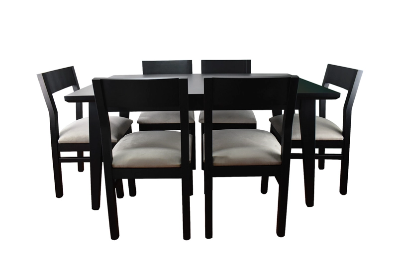 COMEDOR 6 SILLAS VENDETTA EN COLOR NEGRO 90X150 TAPIZ BEIGE - 2