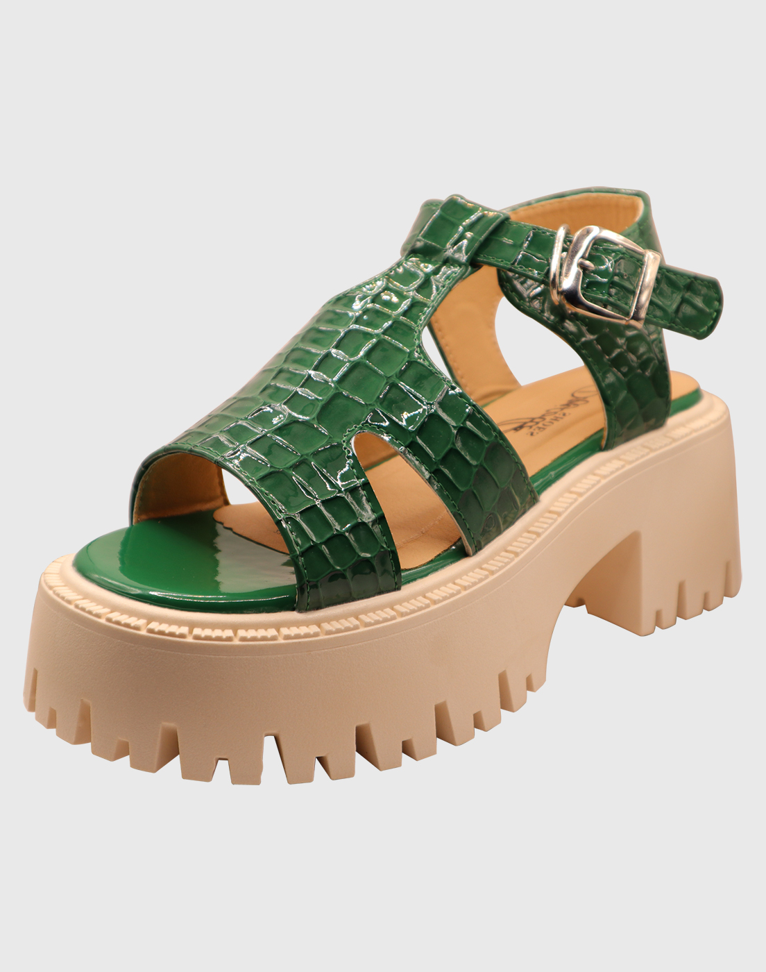 SANDALIAS MUJER DANICOLLE VERDE HEBILLA CHAROL - 1