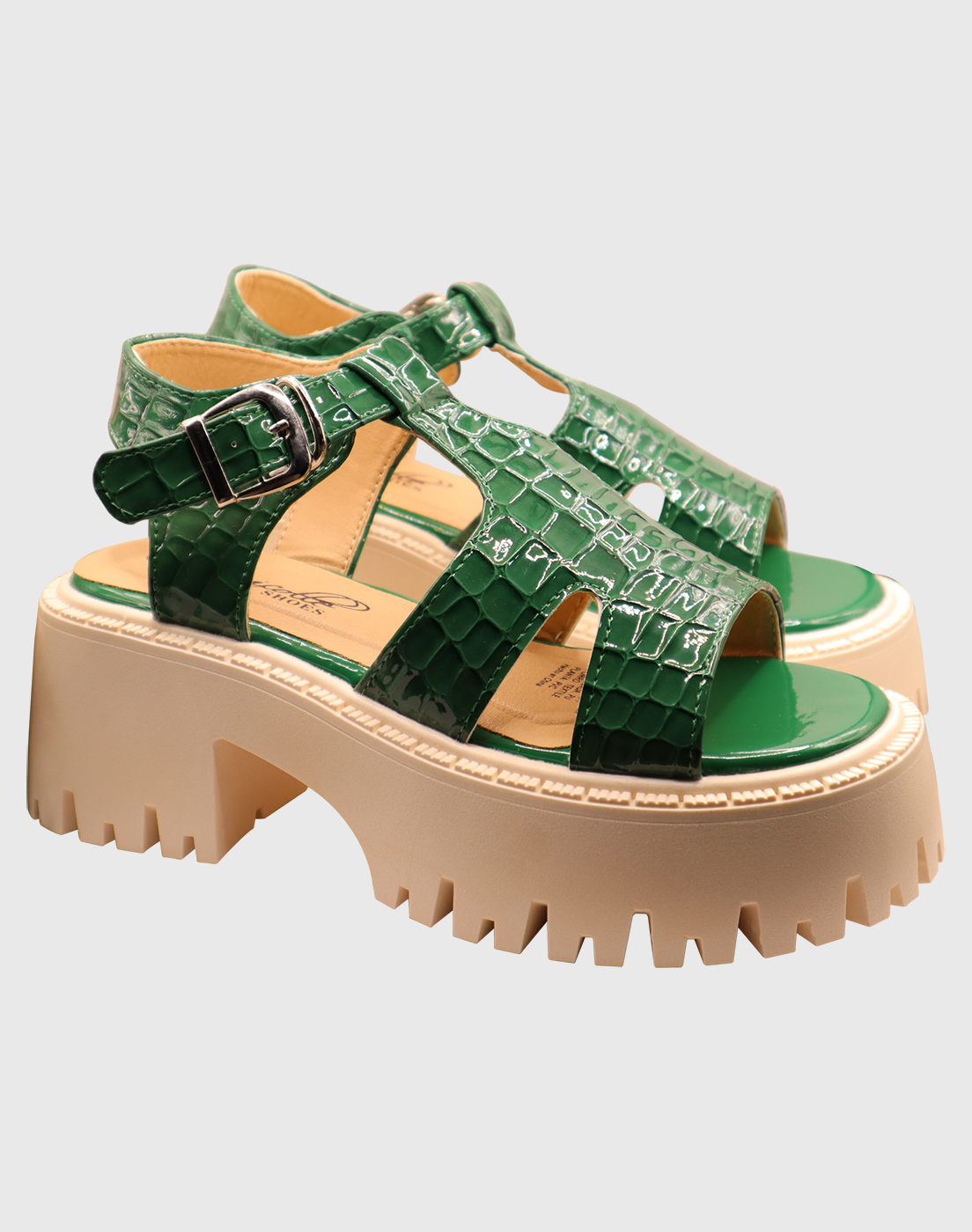 SANDALIAS MUJER DANICOLLE VERDE HEBILLA CHAROL - 2