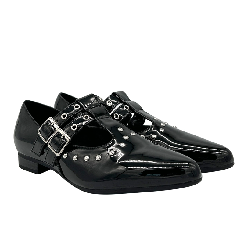 BALLERINA PARA MUJER, NEGRO DOBLE CORREA CON HEBILLA DANICOLLE - 2
