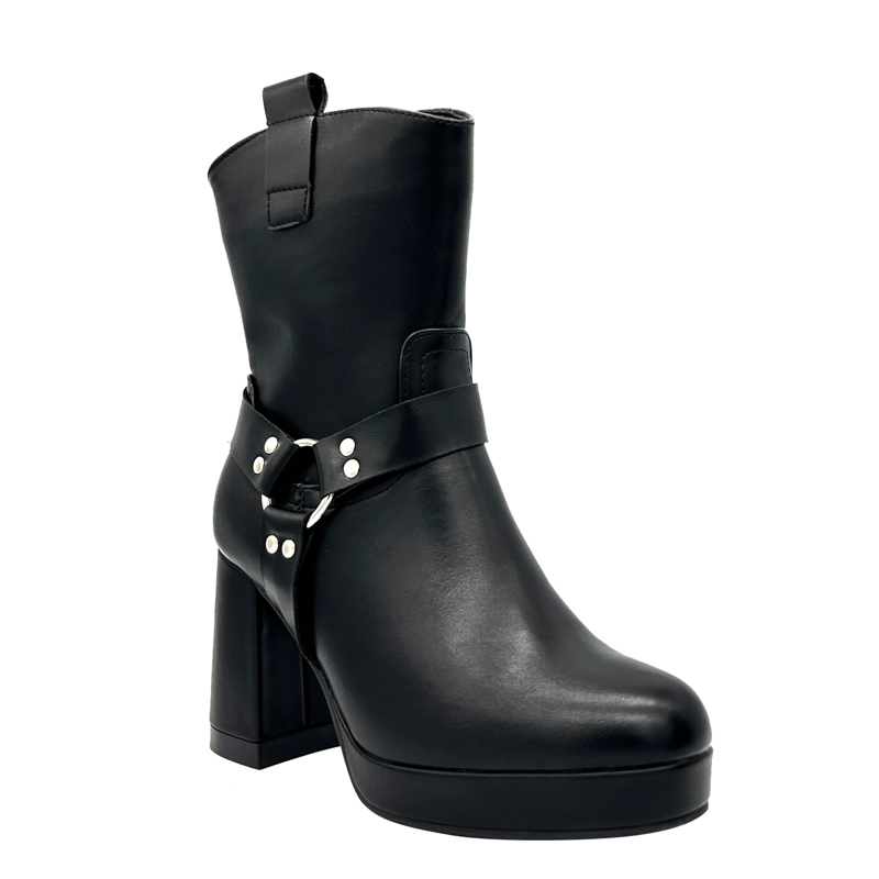 BOTA PARA MUJER COLOR NEGRO CON PLATAFORMA Y DETALLES METALICOS DANICOLLE - 1