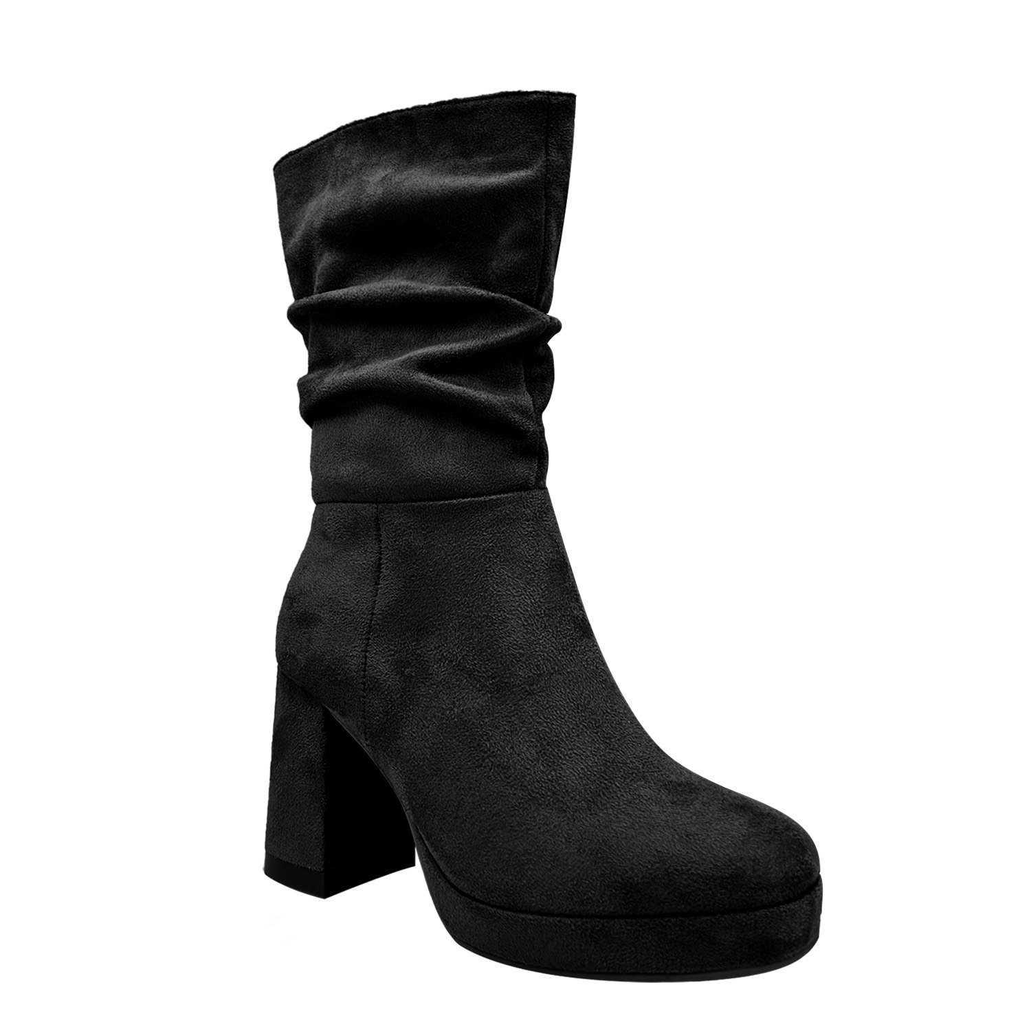 BOTA DE MUJER, NEGRA CON PLATAFORMA Y DISEÑO ARRUGADO DANICOLLE - 1