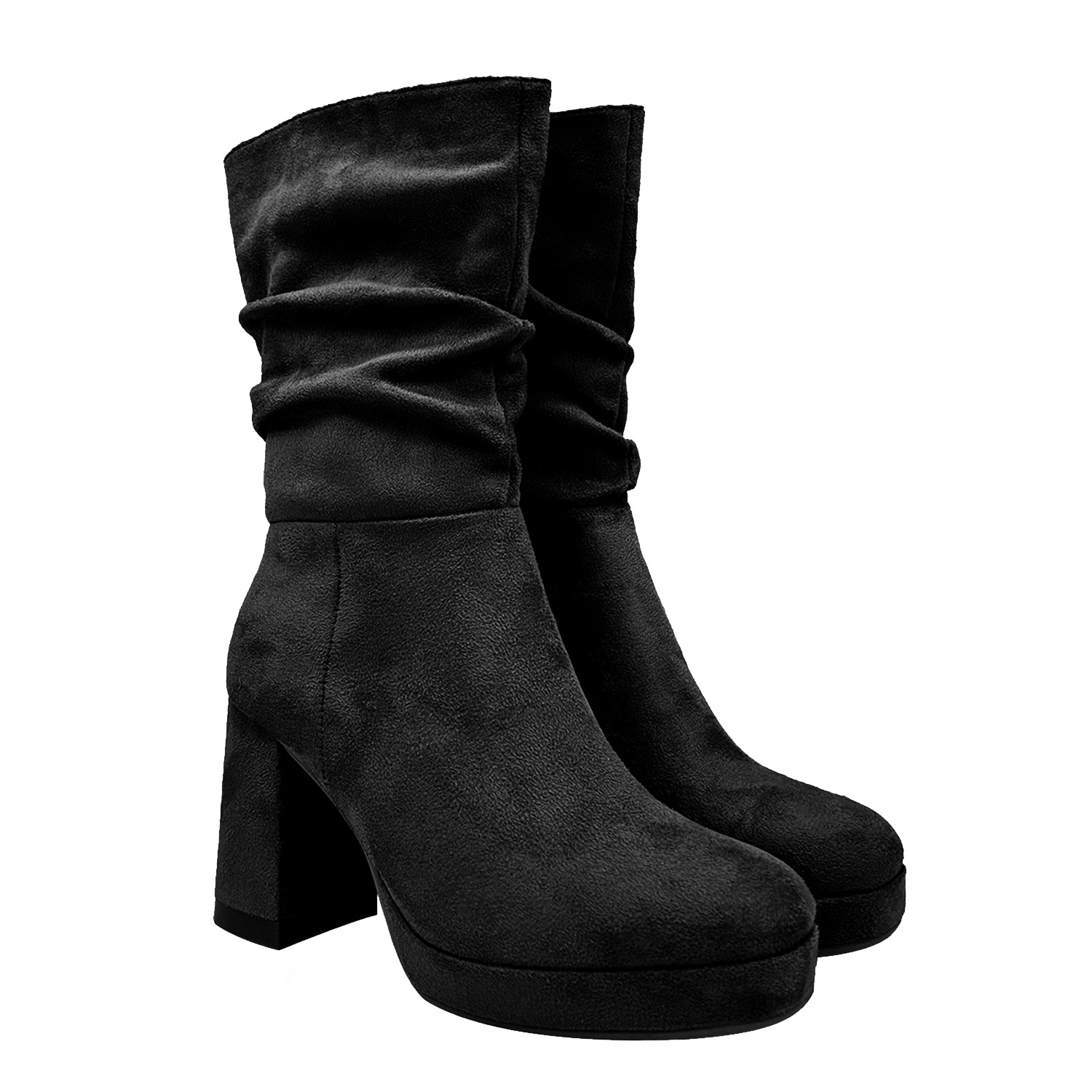 BOTA DE MUJER, NEGRA CON PLATAFORMA Y DISEÑO ARRUGADO DANICOLLE - 2