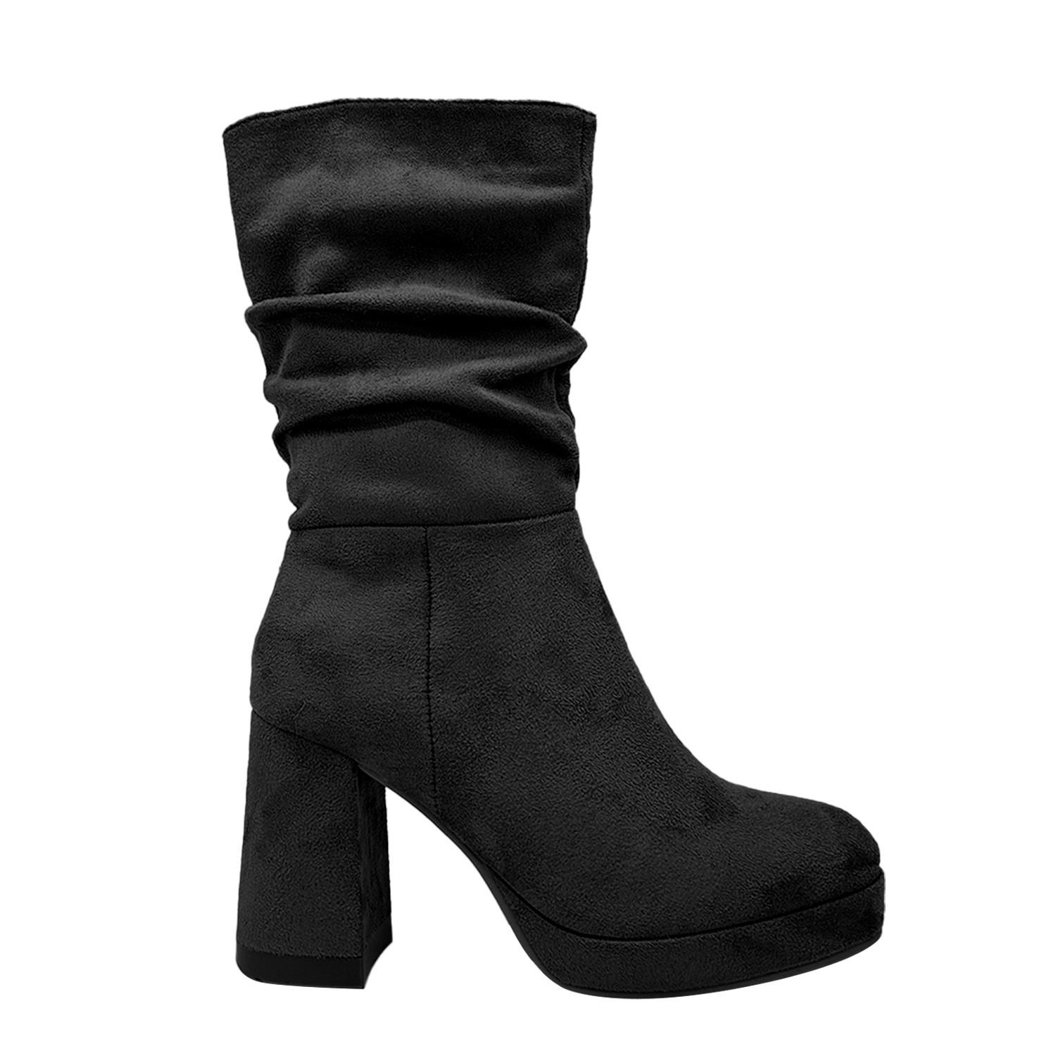 BOTA DE MUJER, NEGRA CON PLATAFORMA Y DISEÑO ARRUGADO DANICOLLE - 3