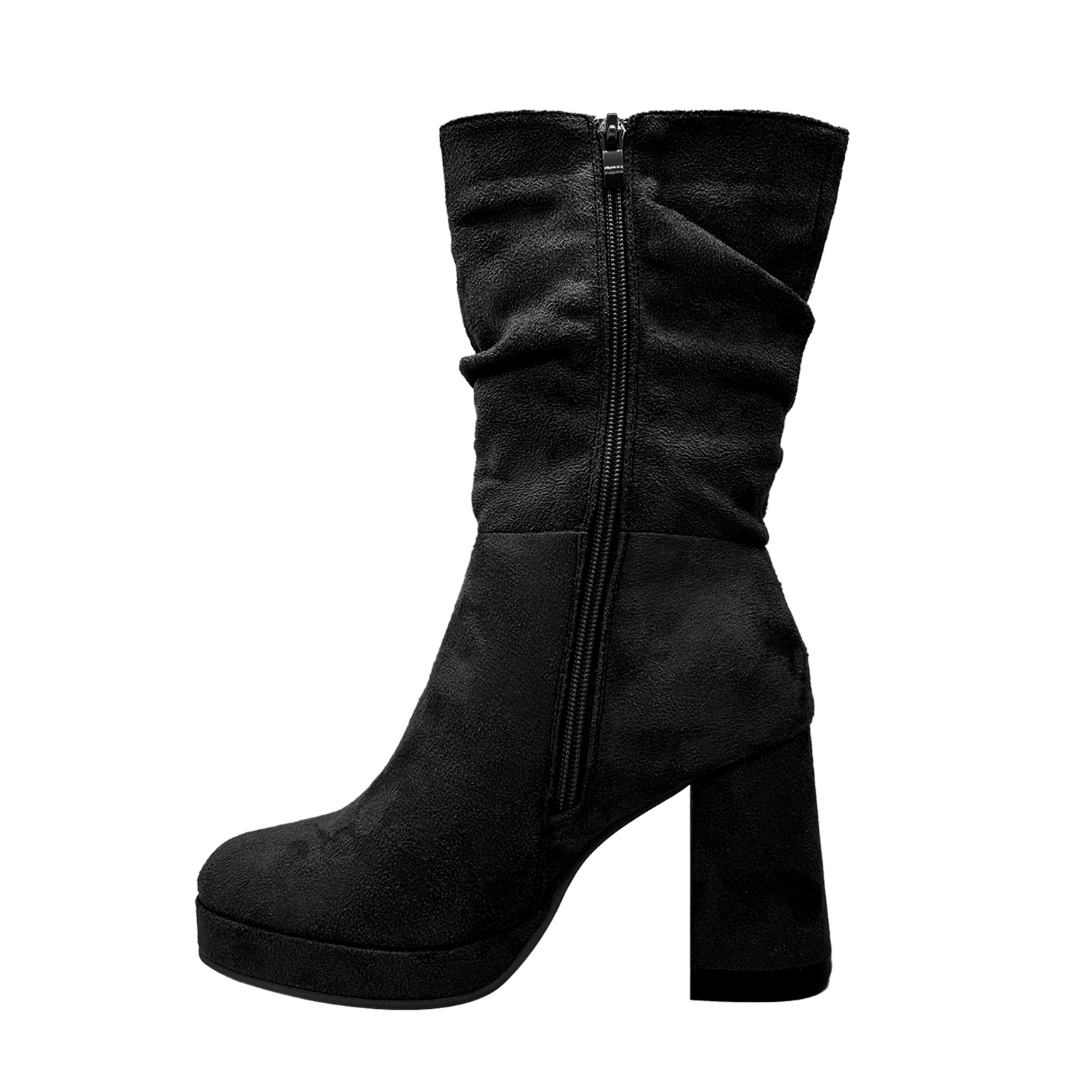 BOTA DE MUJER, NEGRA CON PLATAFORMA Y DISEÑO ARRUGADO DANICOLLE - 5