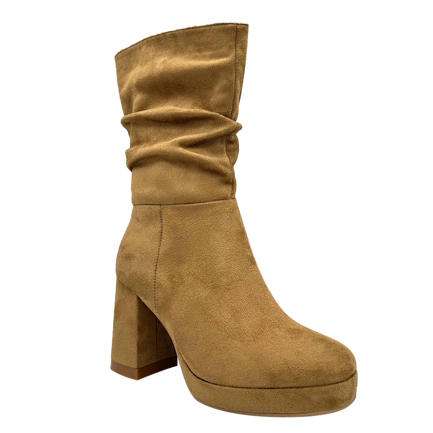 BOTA DE MUJER CAMEL CON PLATAFORMA Y DISEÑO ARRUGADO DANICOLLE - 1