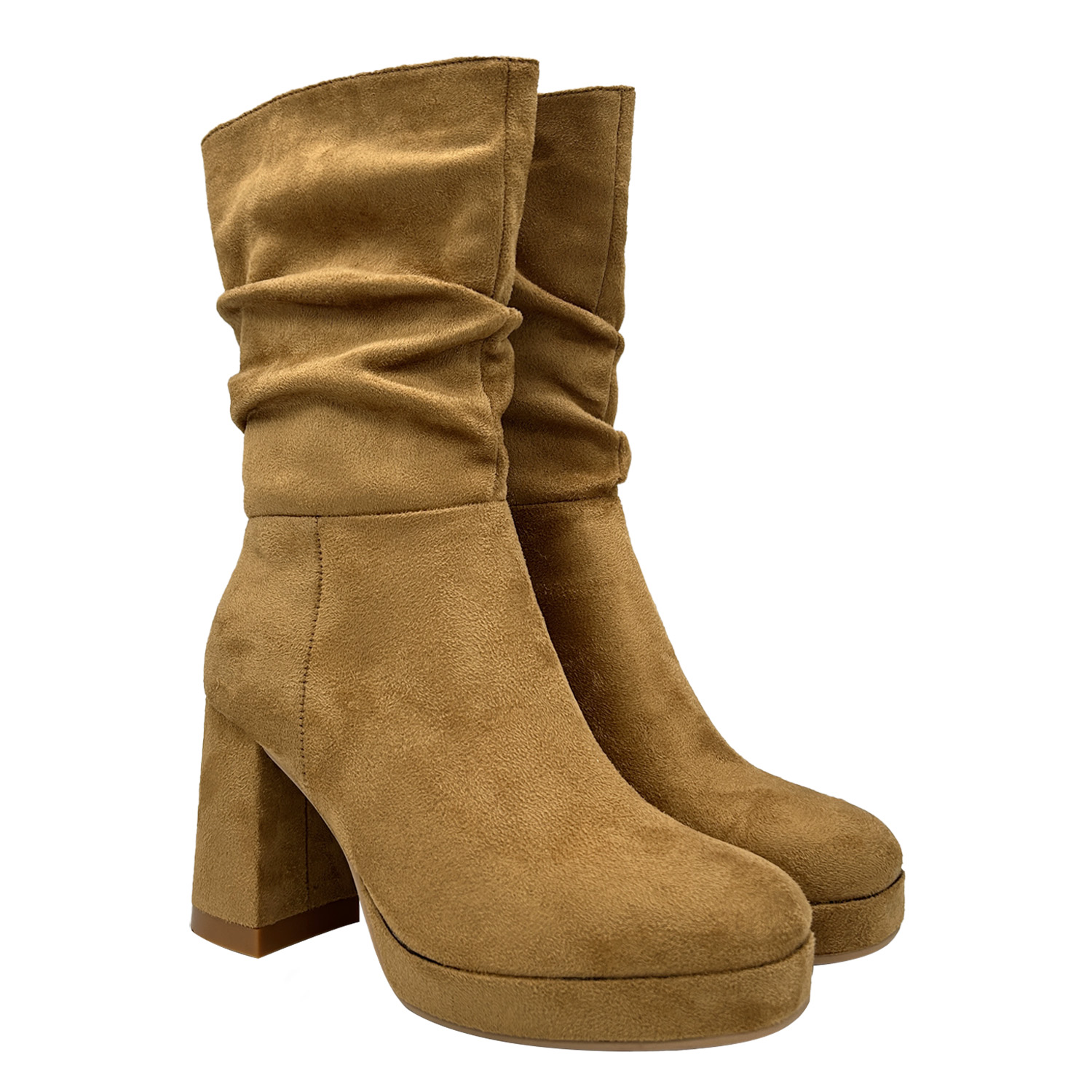 BOTA DE MUJER CAMEL CON PLATAFORMA Y DISEÑO ARRUGADO DANICOLLE - 2