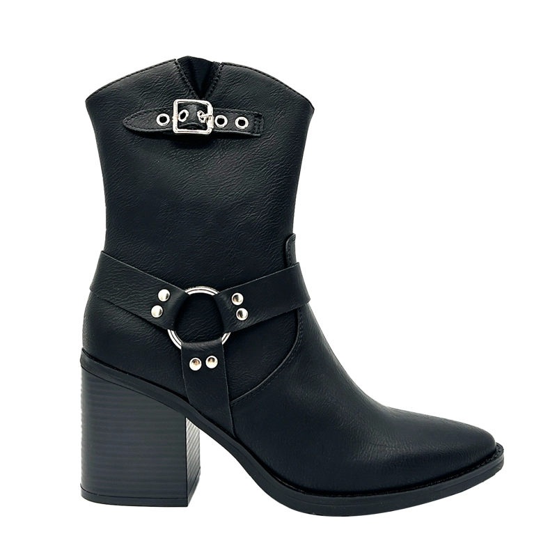 BOTA COWBOY PARA MUJER COLOR NEGRO CON HEBILLA Y AROS METALICOS DANICOLLE - 3