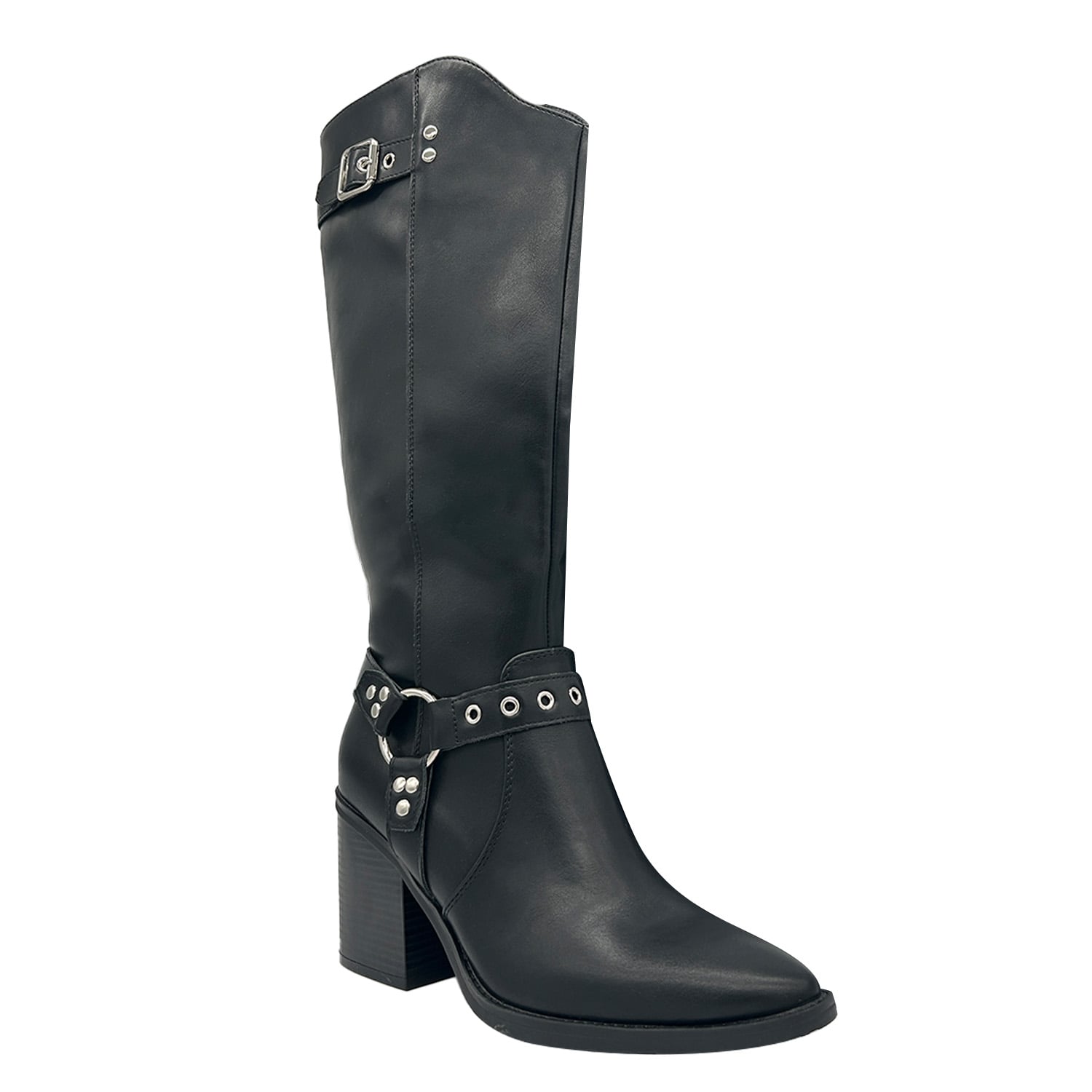 BOTA DE MUJER COLOR NEGRO CAÑA ALTA CON HEBILLA Y TACHAS DANICOLLE - 1