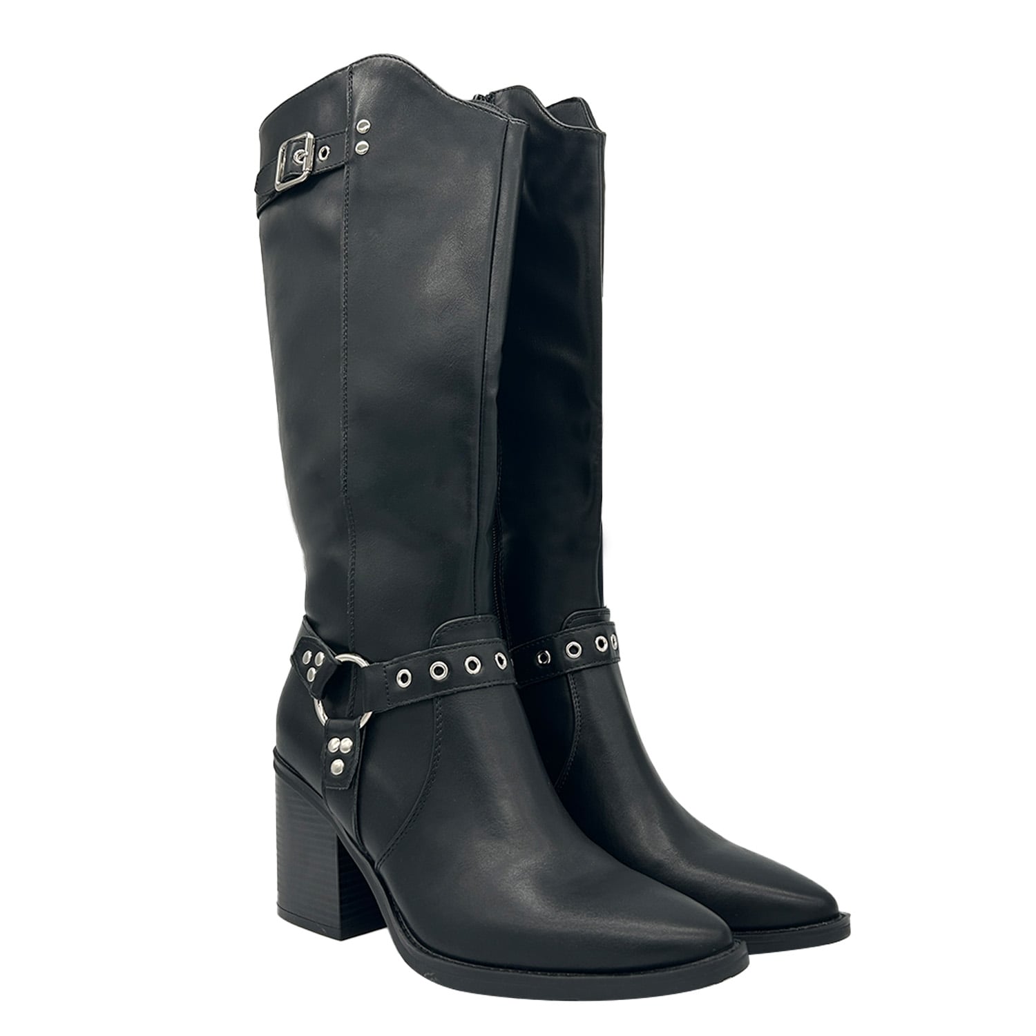 BOTA DE MUJER COLOR NEGRO CAÑA ALTA CON HEBILLA Y TACHAS DANICOLLE - 2