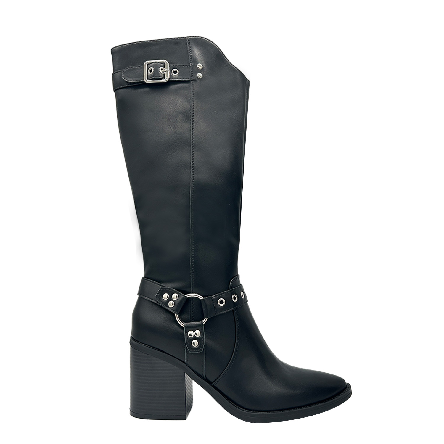 BOTA DE MUJER COLOR NEGRO CAÑA ALTA CON HEBILLA Y TACHAS DANICOLLE - 3