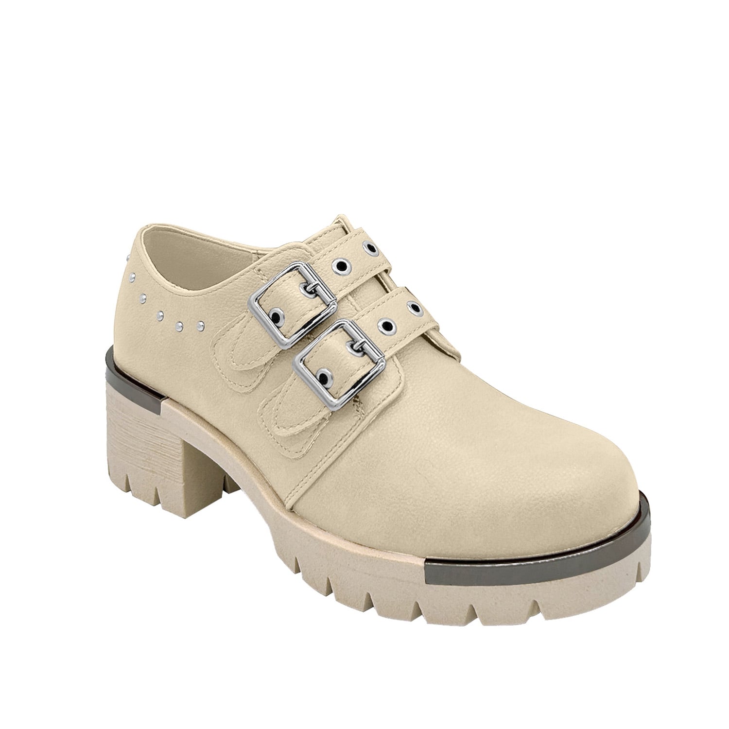 BOTIN PARA MUJER COLOR BEIGE, DOBLE CORREA, BAJO EL TOBILLO DANICOLLE - 1