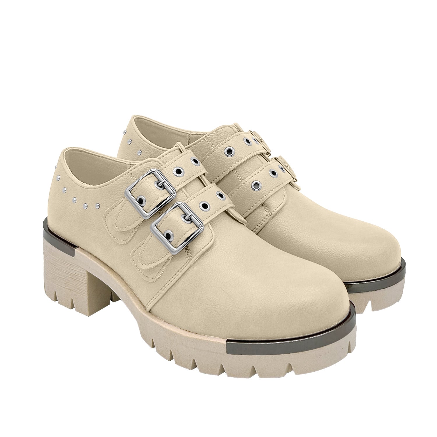 BOTIN PARA MUJER COLOR BEIGE, DOBLE CORREA, BAJO EL TOBILLO DANICOLLE - 2