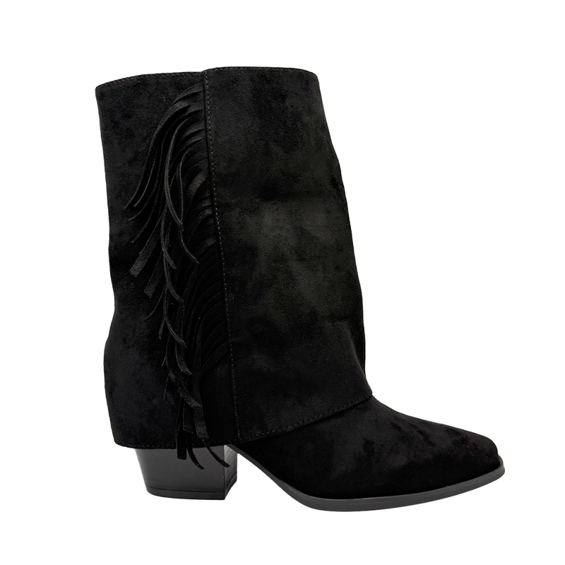 BOTIN ALTO PARA MUJER FLECOS TAPADA NEGRO - 1