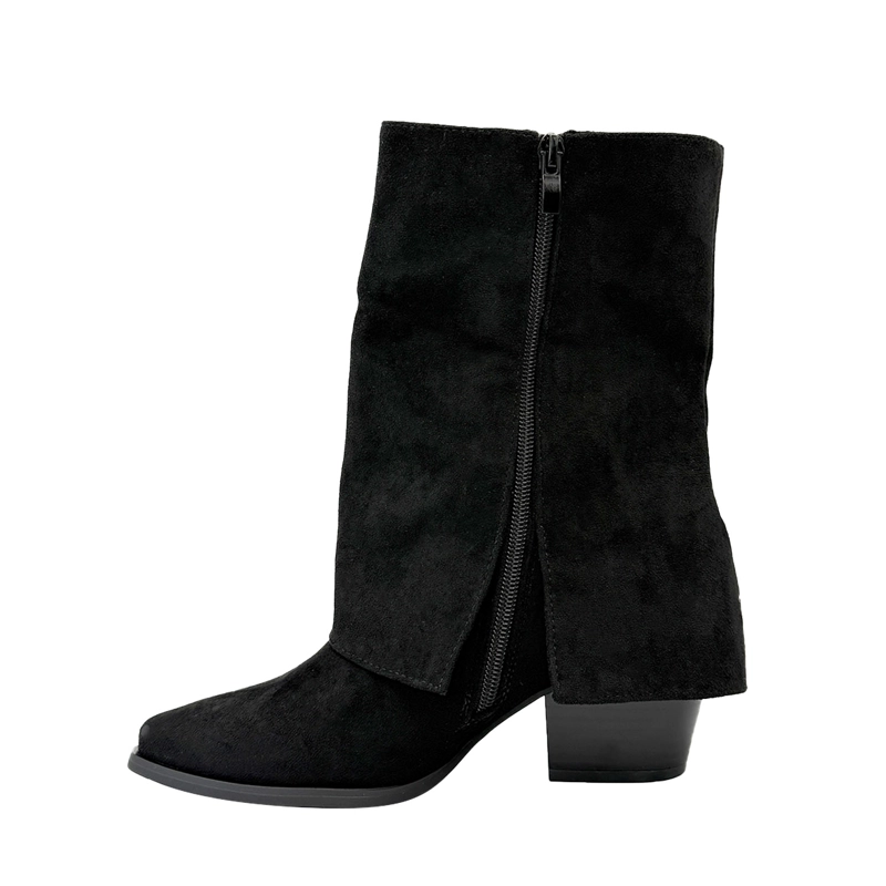 BOTIN ALTO PARA MUJER FLECOS TAPADA NEGRO - 2