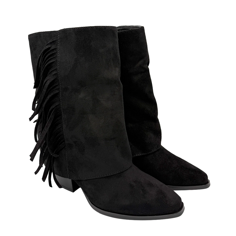 BOTIN ALTO PARA MUJER FLECOS TAPADA NEGRO - 3